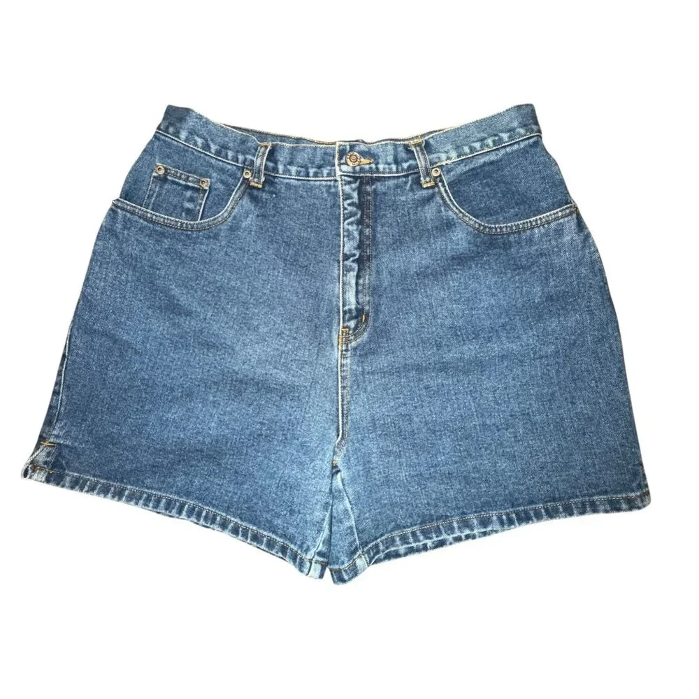 Vintage Halston Medium Wash Mom Shorts Womens 16 Retro Pockets Logo Blue - Picture 1 of 7